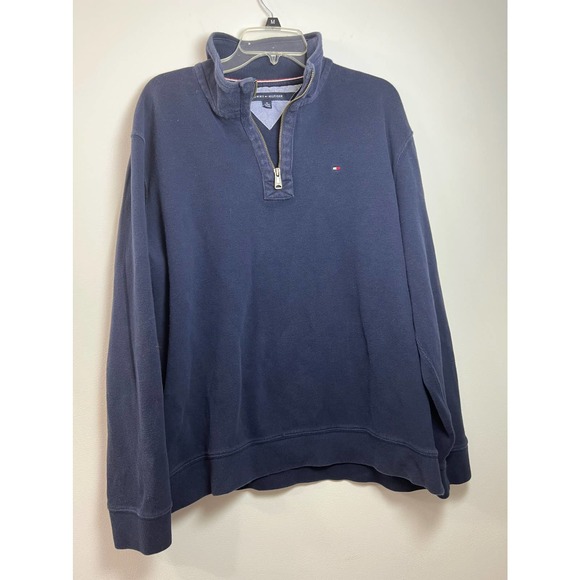 Tommy Hilfiger Blue Quarter-Zip Pullover Sweatshirt XL Color Bar Logo - Picture 1 of 5